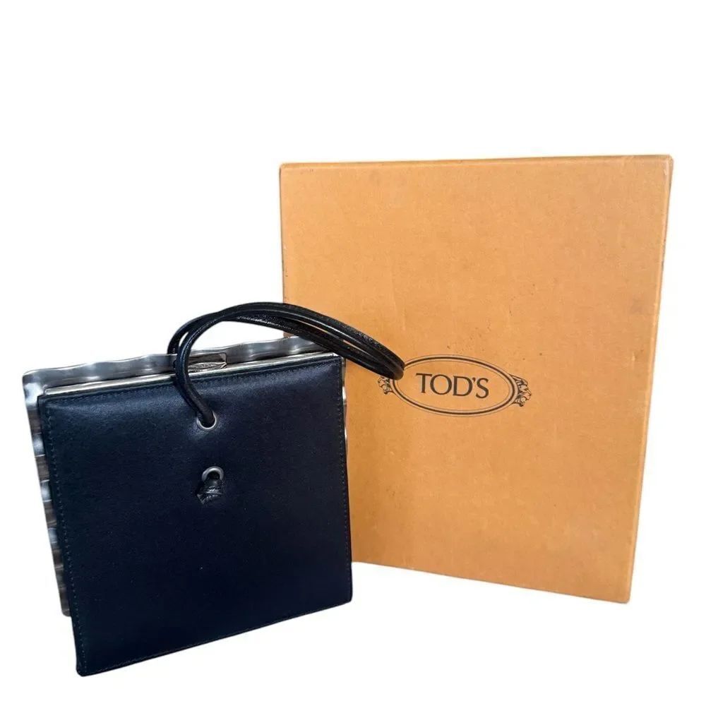 Auth Tod’s Mini Black Satin Frame Evening Bag Preloved